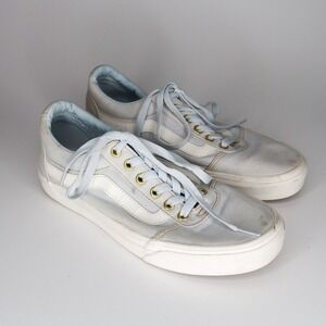 Vans Womens Sneakers Size 8.5 White Light‎ Blue Sk8 Gold Accented Skater